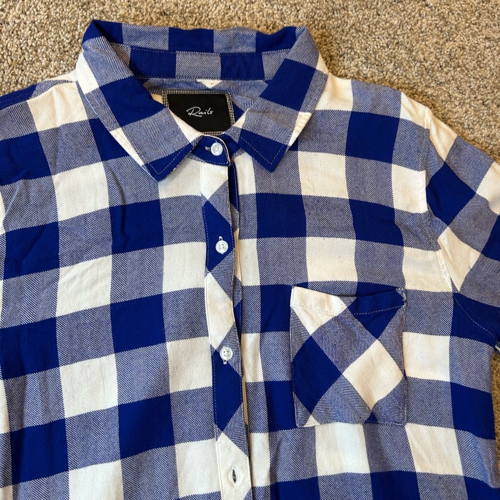RAILS Hunter Cobalt and White Buffalo Check Button Down Long Sleeve. Soft!! Med - Picture 3 of 15